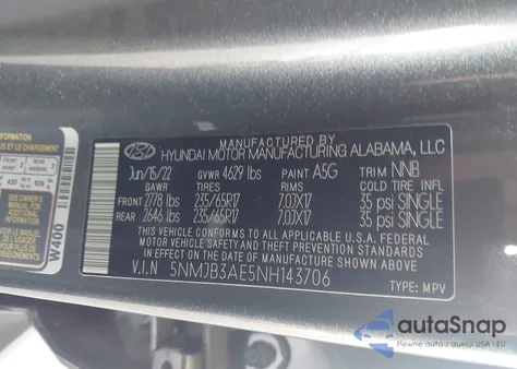 2022 Hyundai Tucson Sel из США, поврежденный, VIN 5NMJB3AE5NH143706